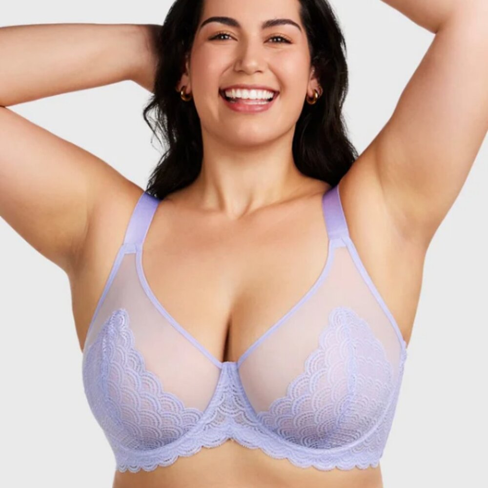 Hsia Mermaid Scales Lace Unlined Bra 46D new Plus Size Women Sheer purple